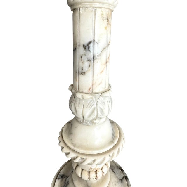 1980s Rustic Carved Alabaster Gueridon Small Occasional Table Stand For Sale In Chicago - Image 6 of 15