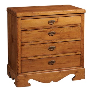Early 20th Century Antique English Pine 4 Drawer Chest With Brass Hardware For Sale
