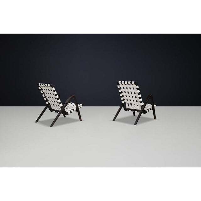 Set of Vintage Lounge Chairs in Oak and Canvas by Jan Vaněk for Krásná Jizba, 1940 For Sale - Image 6 of 11