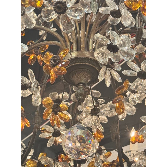 Early 20th Century French Crystal and Amber Flower Chandelier For Sale - Image 9 of 11