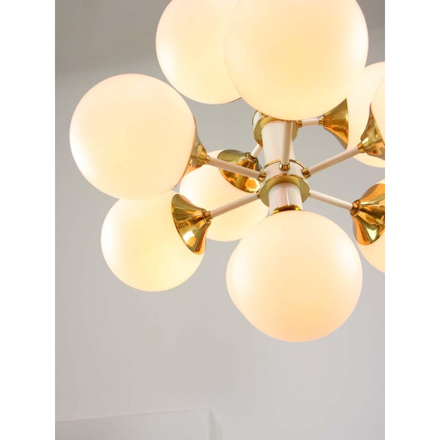 Vintage Italian Brass and Opaline 10-Arm Chandelier, 1970s For Sale - Image 9 of 18