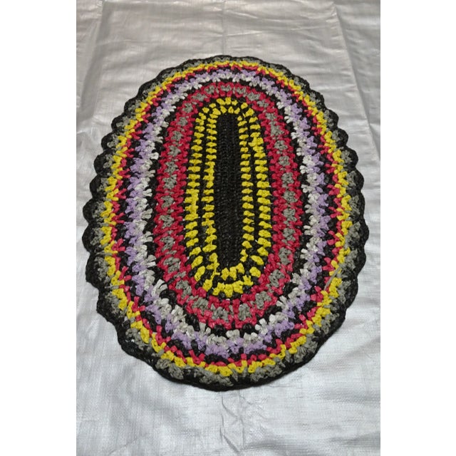 A hand made Swedish vinyl rag rug found at a state auction in Dalarna Sweden.