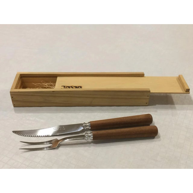 Wood Vintage Carving Knife and Fork in Wood Box - Set of 2 For Sale - Image 7 of 13