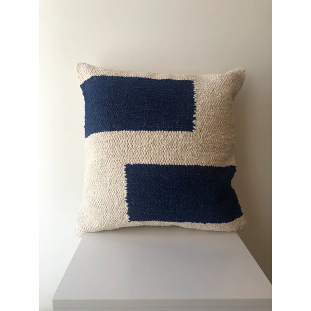 Contemporary Casa Cubista Navy Blue Maze Pillow For Sale - Image 4 of 5
