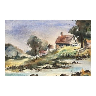 1952 Landscape Watercolor by Marshall For Sale