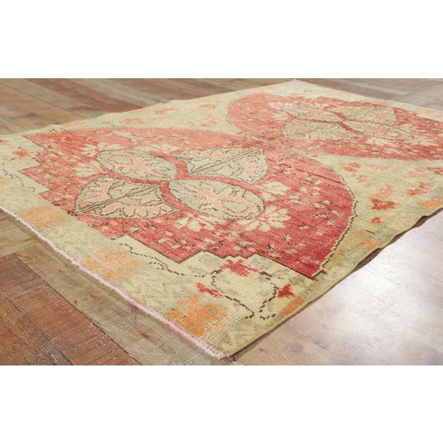 Textile Mid 20th Century Rustic Vintage Turkish Oushak Rug, 04'07 X 06'08 For Sale - Image 7 of 10