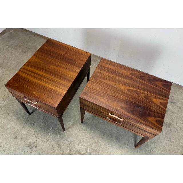 Mid Century Modern Two-Drawer Walnut Nightstands / Side Tables Restored For Sale - Image 9 of 12