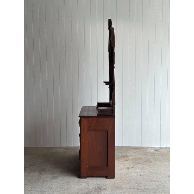 Antique Walnut Dresser With Arched Mirror and Carved Crest For Sale - Image 14 of 18