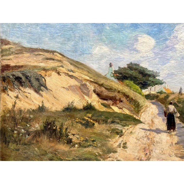Female Figure, Path Through the Dunes, Returning from Fishing, 1890s-1910s, Oil on Canvas For Sale - Image 4 of 12