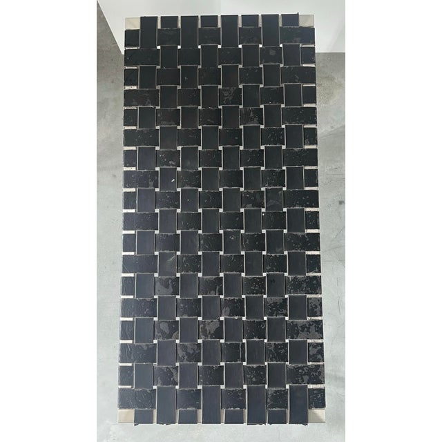 Stainless Steel and Woven Leather Bench For Sale - Image 4 of 4