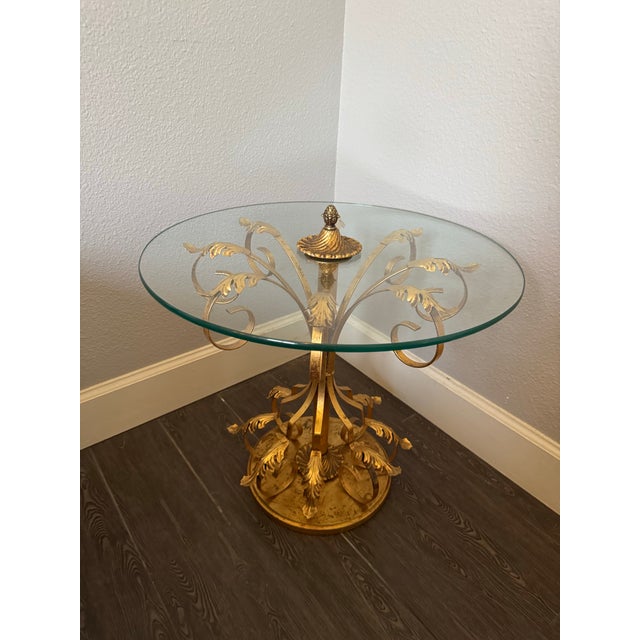 Vintage Hollywood Regency Gilt Metal Flower Leaf and Glass Side Table For Sale - Image 12 of 12