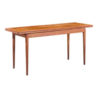 Jens Risom Mid Century Walnut Flip Top Console Dining Table For Sale
