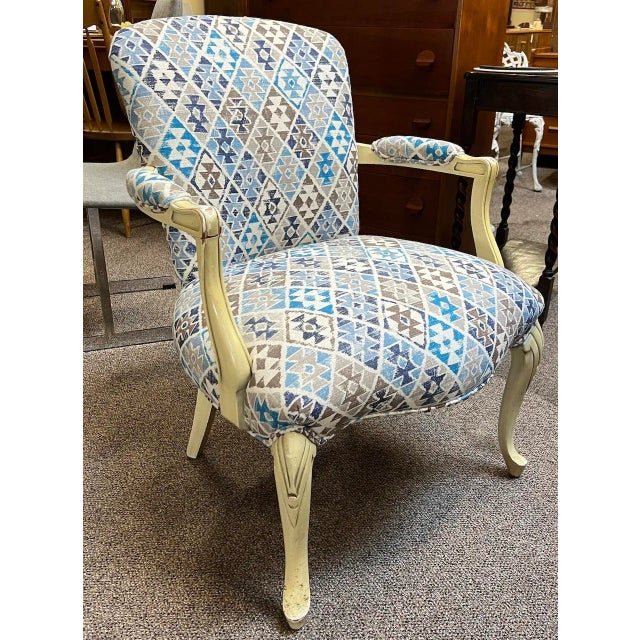 Vintage Upholstered Accent Arm Chair c.1940 Vintage 1940s Frame – Hand Carved – Painted Newly Reupholstered – Very Good...