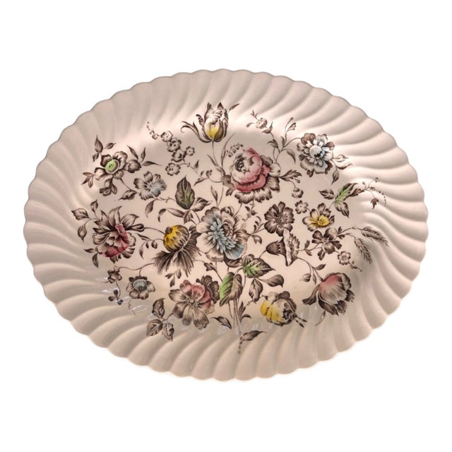 Vintage Mid-Century Modern Johnson Brothers Staffordshire Bouquet Oval Platter For Sale