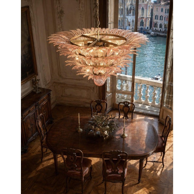Monumental Pink Glass Leaf Chandelier, 1980 For Sale - Image 4 of 18