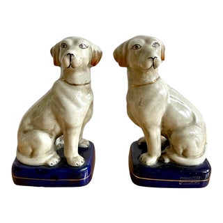 Pair of 1940s Staffordshire Porcelain Dog Bookends For Sale