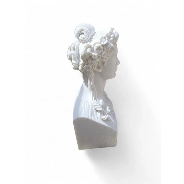 White Italian Hand-Carved Marble Bust of Greek Woman, 1980s For Sale - Image 8 of 12