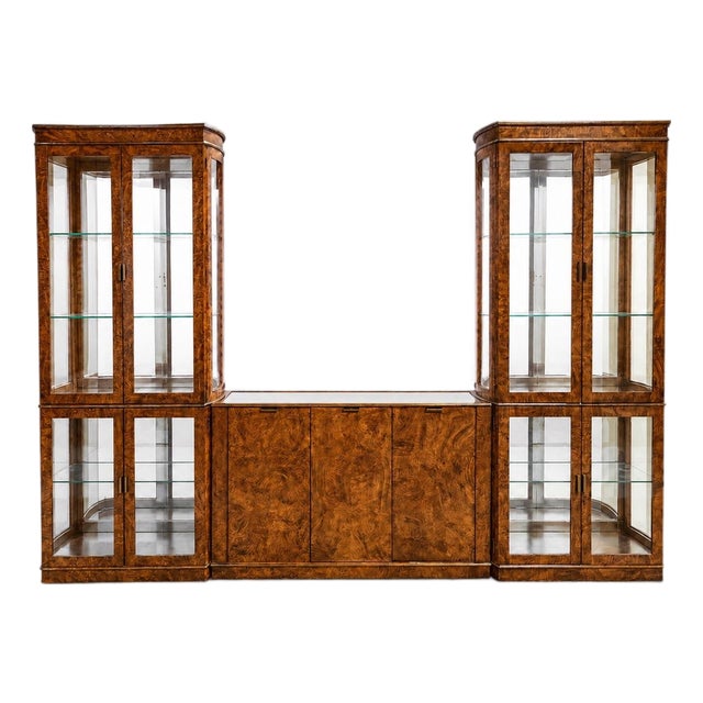 Vintage 3 Piece American of Martinsville Burl Wood Wall Unit For Sale