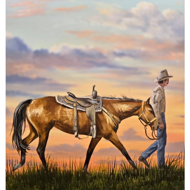 2010s Mark Downey - The Sunset Cowboy & His Horse - Oil Painting For Sale - Image 5 of 9