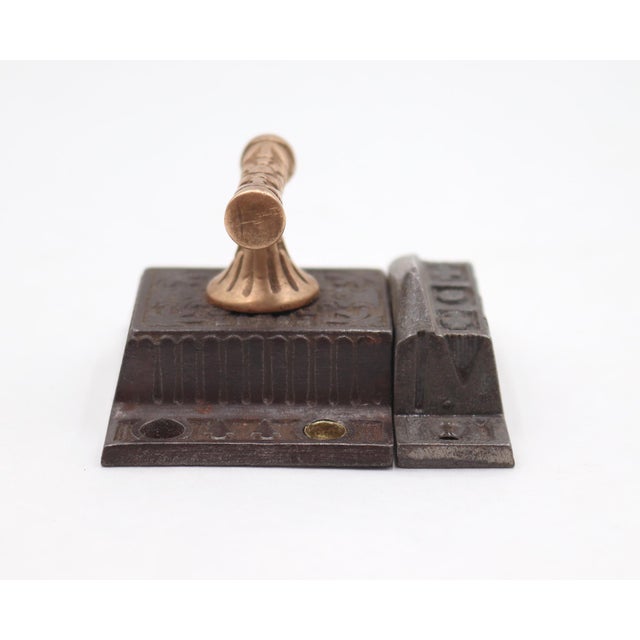 Traditional Antique Aesthetic Cast Iron Cabinet Latch With T Brass Handle For Sale - Image 3 of 4