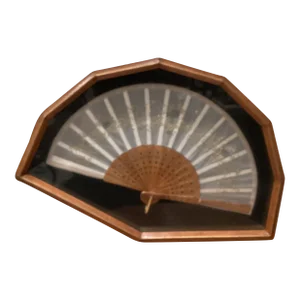 Antique French Victorian Hand Painted Hand Lace Fan Glass Frame 19th Century