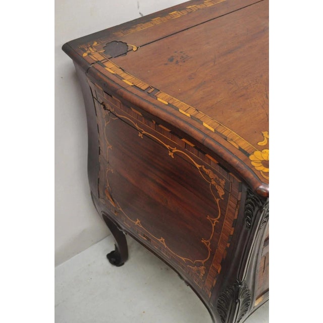 Antique French Louis XV Style Marquetry Inlay Walnut Bombe Commode Chest Dresser For Sale - Image 11 of 12