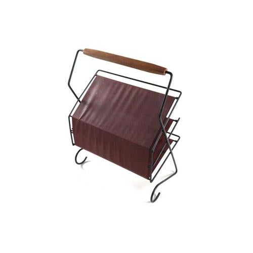 Leather and Metal Magazine Rack For Sale - Image 5 of 15