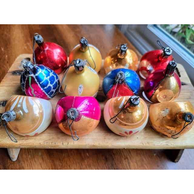 Yellow Christmas Indent Polish Ornament Box of 12 Mercury Glass For Sale - Image 8 of 9