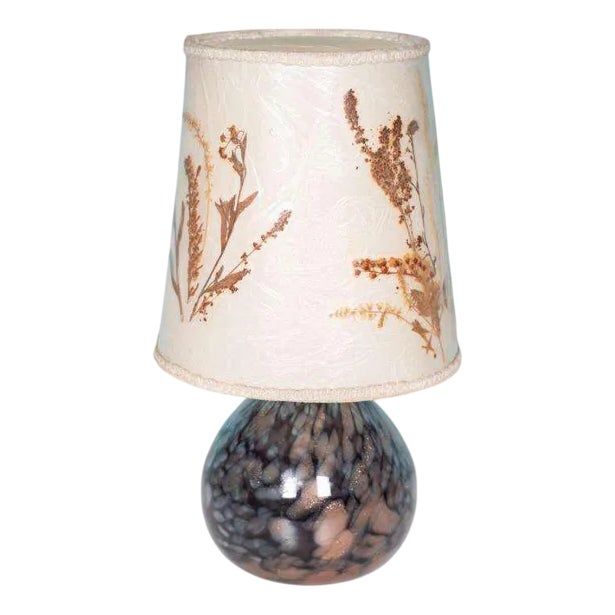 Scandinavian Japandi Style Table Lamp in Glass with Leaves Decor For Sale