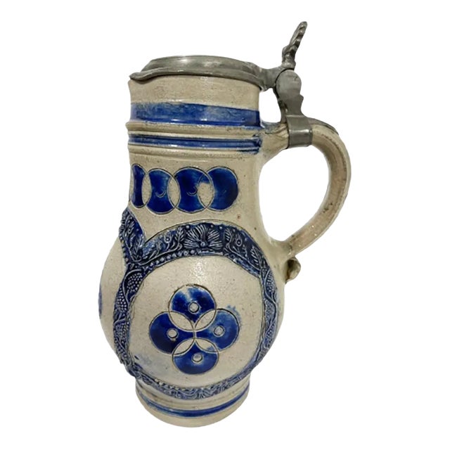 German Westerwald Salt Glazed Stoneware Jug, 17th Century For Sale