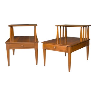 1960s Pair Mid Century Two Tier End Tables Nightstands For Sale