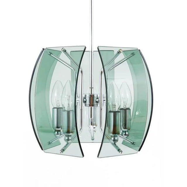 Green Mid-Century Glass Pendant in the style Fontana Arte, Italy, 1960s For Sale - Image 8 of 11
