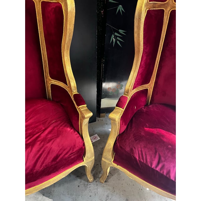 Red 1970s Pair of Gold Trim Red Baroque Porters Chairs For Sale - Image 8 of 12