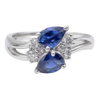 Platinum Sapphire & Diamond Moi Et Toi Crossover Ring For Sale