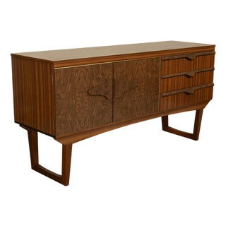 Mid Century Modern Danish Style Compact Zebra Wood Teak Credenza Sideboard 1960 For Sale