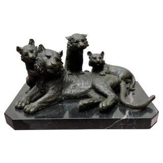 Bronze Casting Depicting Tiger and Cubs, 20th Century For Sale