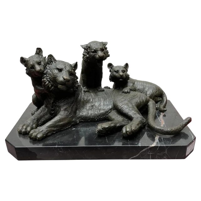 Bronze Casting Depicting Tiger and Cubs, 20th Century For Sale