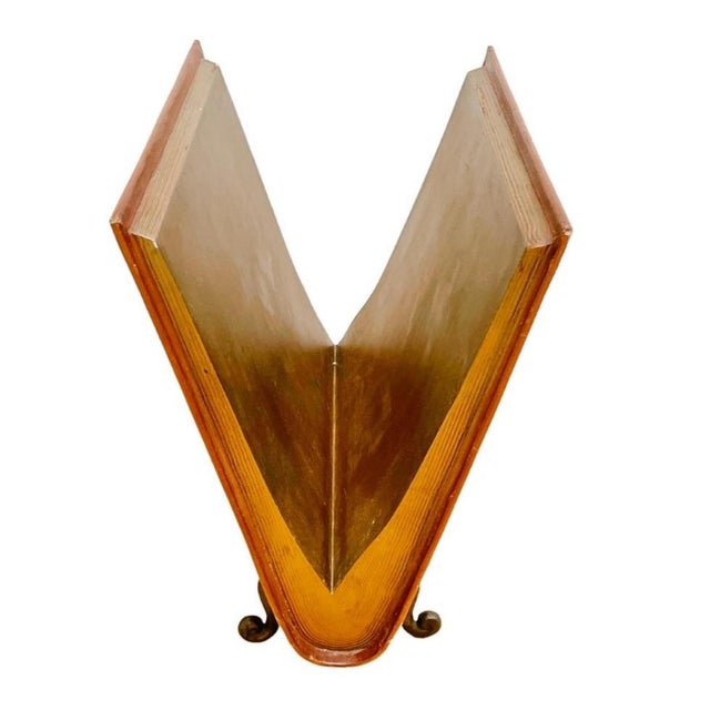 Brown 1970s Italian Florentine Trompe l'Oeil Leather Book Magazine Rack With Gilt Edges & Scroll Feet For Sale - Image 8 of 11