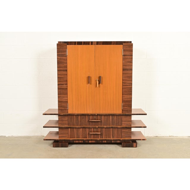 Donald Deskey Style Art Deco Macassar Ebony and Mahogany Armoire Dresser, Circa 1930s For Sale - Image 13 of 13