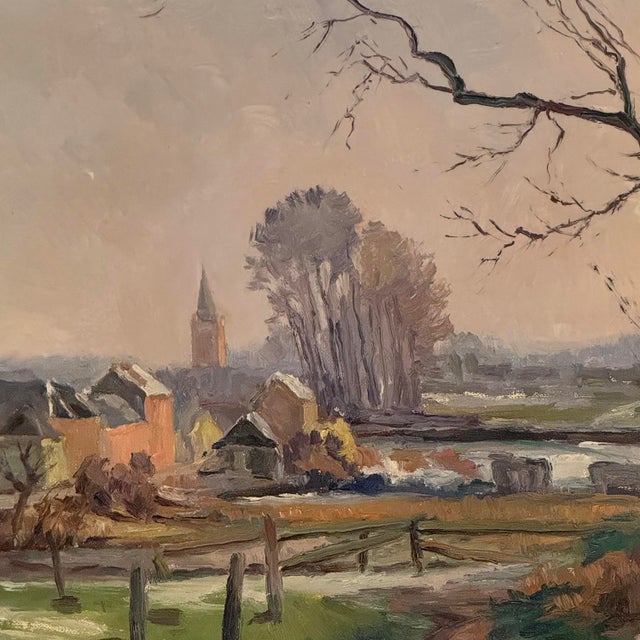 Antique Oil Painting on Canvas by Victor Fermans 'Winter Village Landscape' For Sale - Image 12 of 16