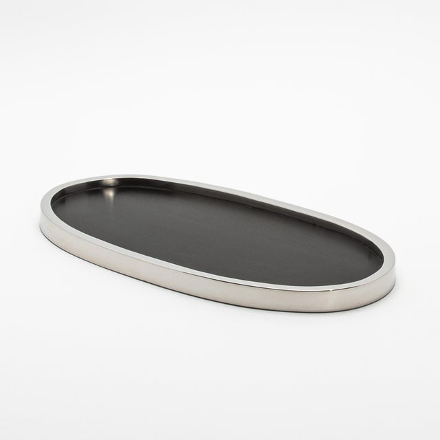 Oval Tray in Black Oak With Polished Stainless Steel by Kifu Paris For Sale - Image 9 of 10