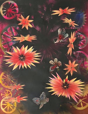Mason Rader, Abstract Surrealist Spray Paint Painting Mixed Media Fleur D’Nuit Mason Rader, 1995