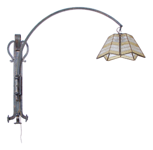 Large Arc Wall Lamp in Wrought Iron & Mosaic Glass, 1930s