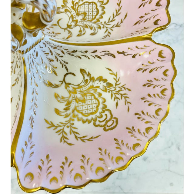 Ceramic Antique Pink and Gold Porcelain Divided Server Dish Platter For Sale - Image 7 of 9
