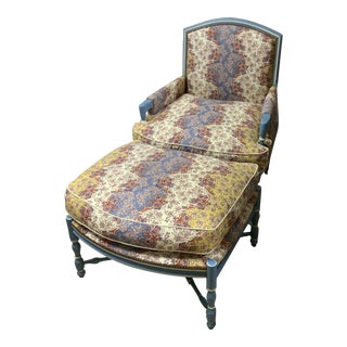 Late 20th Century French Country Chair & Ottoman For Sale