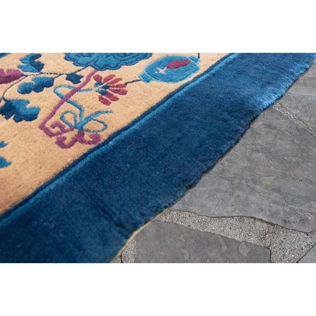1920s Antique Chinese Art Deco Rug Medallion Botanical Royal Blue Hand Knotted Manchester Wool Rug - 12’3” X 14’5” For Sale In Los Angeles - Image 6 of 10