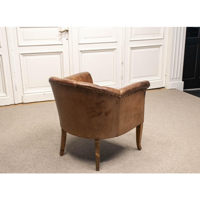 Art Nouveau Swedish Club Chair in Brown Leather, 1940s For Sale - Image 9 of 11