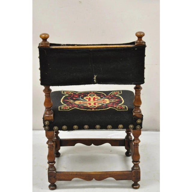 Black Antique Italian Renaissance Turn Carved Walnut Tapestry Small Childs Side Chair For Sale - Image 8 of 12