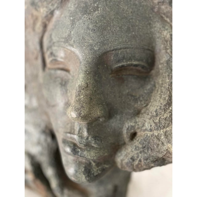 Female Sculpture Carved Stone Bust of a Woman Signed by Artist Charles Cutler - Mid Century For Sale - Image 10 of 11