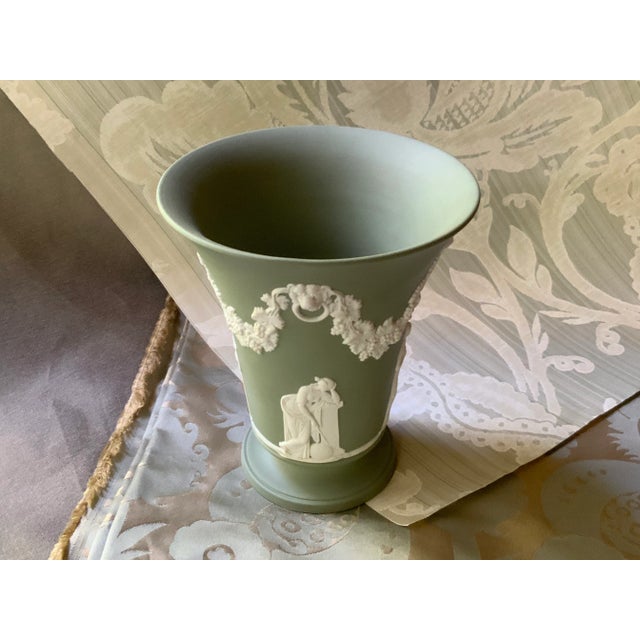 English Wedgwood Sage Green Jasperware Urn Vase - The Graces c.1930s For Sale - Image 3 of 7